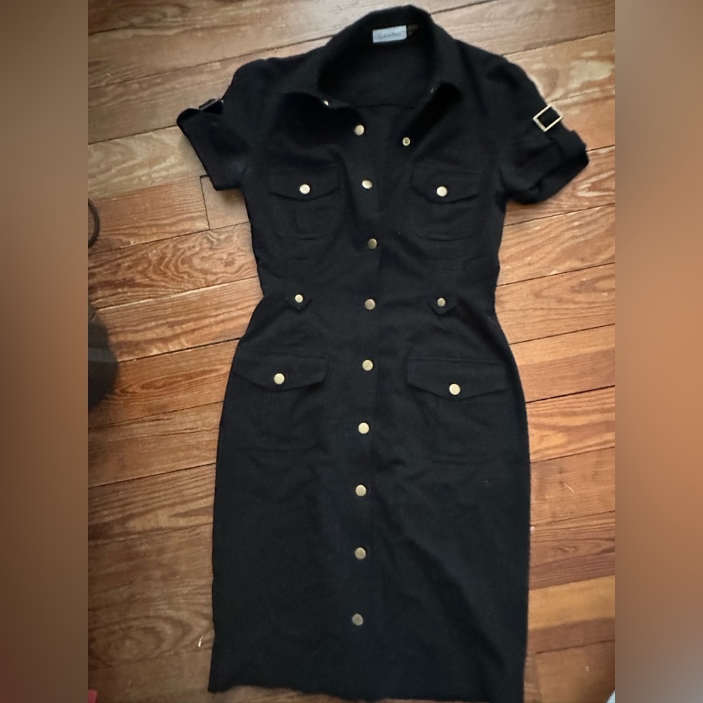 Calvin Klein black button down dress